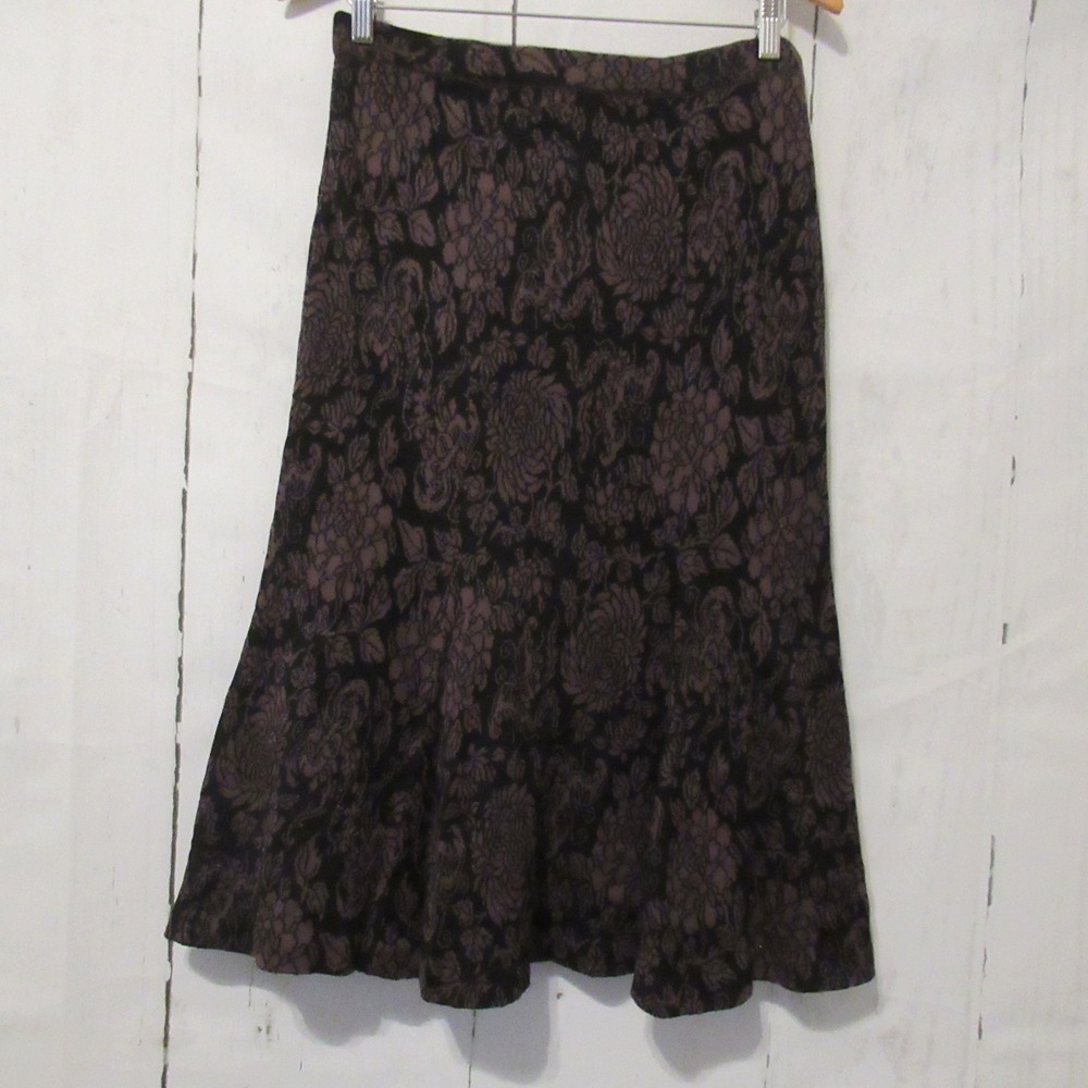 Peruvian Connection Skirt S Black Brown Floral Pima Cotton Midi Pull On